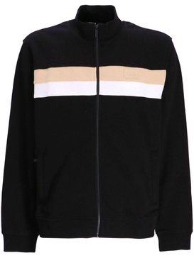 logo-patch striped zipped hoodie