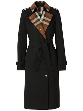 check-panel gabardine trench coat