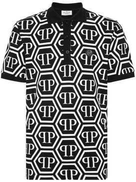 monogram-print cotton polo shirt