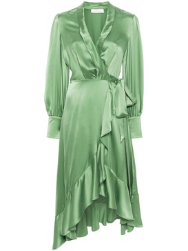 ruffle-detail silk wrap dress