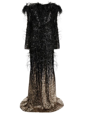 sequinned feather-detail gown