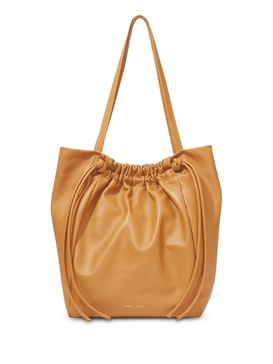 drawstring leather tote bag