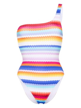 Chevron printed one-shoulder swimsuit