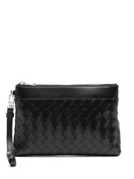 Black Intrecciato Leather Clutch Bag