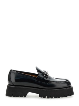 'Sylke' Black Loafers with Chunky Platform and Horsebit Detail in Leather Woman