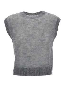 Grey Vest With Ribbed Trim In Mohair Blend Woman