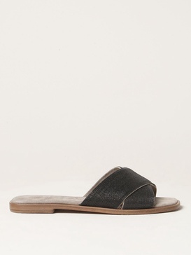 Brunello Cucinelli slides in suede with monili