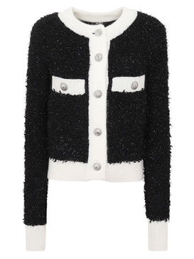 Glitter Detailed Contrasted Trim Cardigan