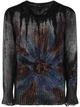 Liquid Art Effect Round Neck Pullover With Destroyed Edges