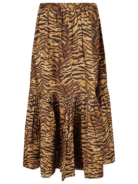 Ganni Animal Printed Maxi Flounce Skirt