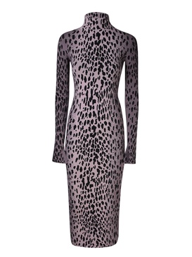 Long Leopard Knit Dress Lilac And Black