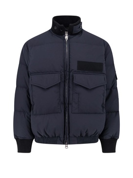 Padded and quilted nylon jacket with wool profiles