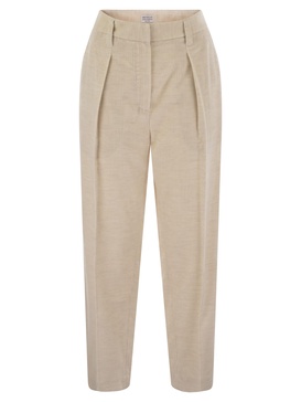 Brunello Cucinelli Striped Canvas Trousers In Viscose And Comfort Cotton With Necklace