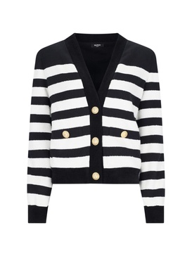 Striped cotton blend jersey cardigan