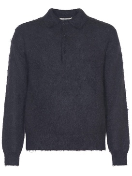 Brushed Super-kid Mohair Knit Polo Sweater