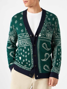 Bandanna Dark Green Knitted Cardigan With Saint Barth Embroidery