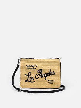 Parisienne Straw Pochette With Los Angeles Embroidery