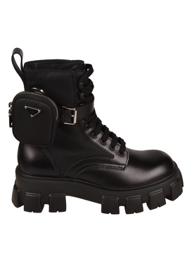 Prada Man Black Leather And Re-Nylon Monolith Boots