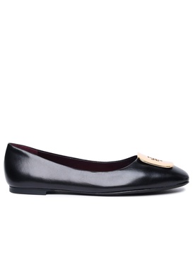 'georgia' Black Leather Ballet Flats