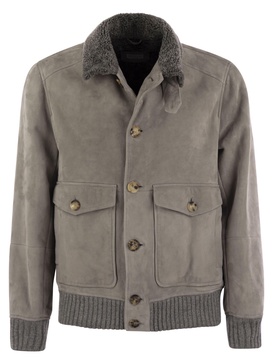 Brunello Cucinelli Sheepskin Bomber Jacket With Wool Details