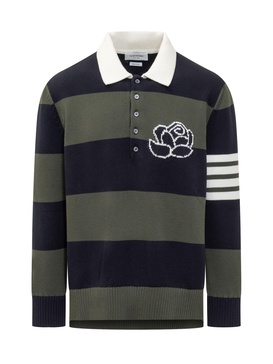 Thom Browne 4-Bar Rose Striped Polo Jumper