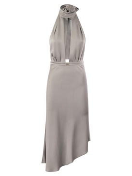 Elisabetta Franchi Satin Midi Dress With Asymmetric Skirt