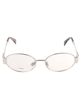 Logo Embossed Oval Metal Frame Glasses