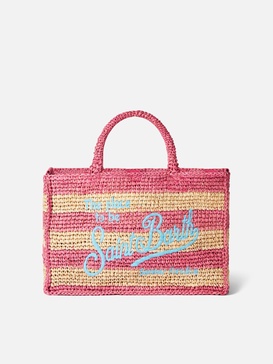 Colette Raffia Handbag With White And Pink Stripes