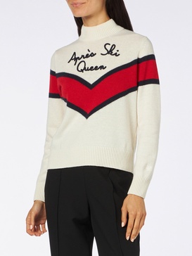 Woman Half-turtleneck Sweater With Apres Ski Queen Embroidery