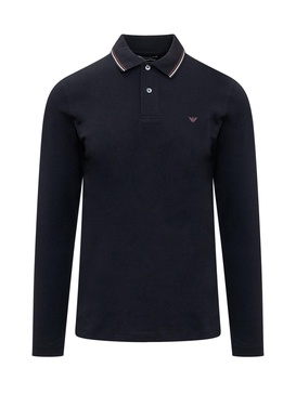 Micro Eagle Embroidered Long-sleeved Stretch Pique Polo Shirt