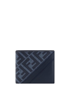 'Fendi Diagonal' Blue Bi-Fold Wallet in Leather and FF Canvas Man