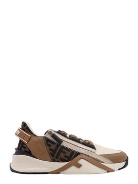 'Fendi Flow' Beige Low-Top Sneaker with Logo Detail in Leather Man