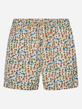 Man Lightweight Fabric Swim-shorts Lighting Micro Fantasy With Mermaid Print