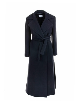 Navy Blue Long Coat With Belt