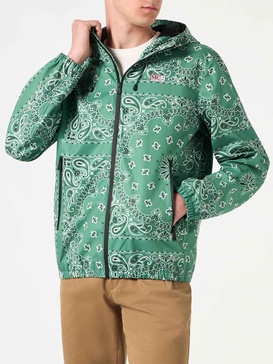 Man Hooded Lightweight Windbreaker With Bandanna Print