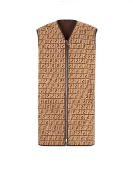 Men's Beige Fendi Wool Vest with FF Motif and Leather Trim - FW23