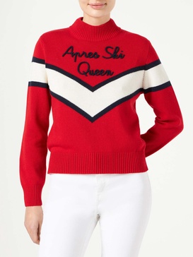 Woman Half-turtleneck Sweater With Apres Ski Queen Lettering