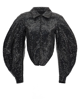 Sequin Cropped Jacket Casual Jackets, Parka Black