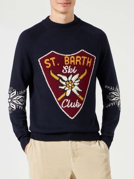 Man Half-turtleneck Navy Blue Sweater With Print