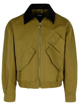 Versace Bomber Jacket In Green Cotton Man