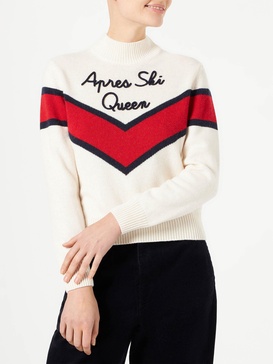 Woman Half-turtleneck Sweater With Apres Ski Queen Embroidery