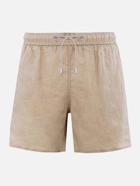 Man Beige Linen Swim Shorts