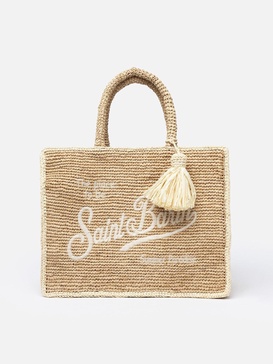 Natural Beige Colette Raffia Handbag With Embroidery