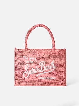 Colette Pink Raffia Handbag With Saint Barth Embroidery