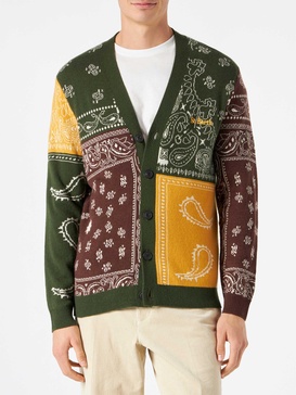 Man Cardigan With Bandanna Print