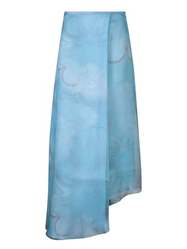 Sky Blue Floral Print Organza Skirt