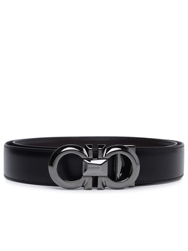 Gancini Black Calf Leather Belt