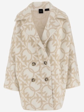 Pinko Double Breasted Coat In Technical Fabric With Logo