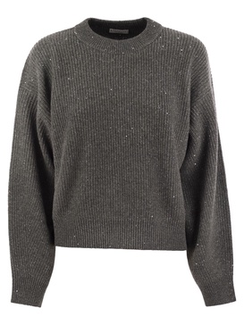 Brunello Cucinelli Dazzling Ribbed Sweater In Cashmere And Wool