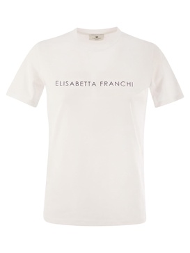 Elisabetta Franchi T Shirt In Jersey Con Logo Strass